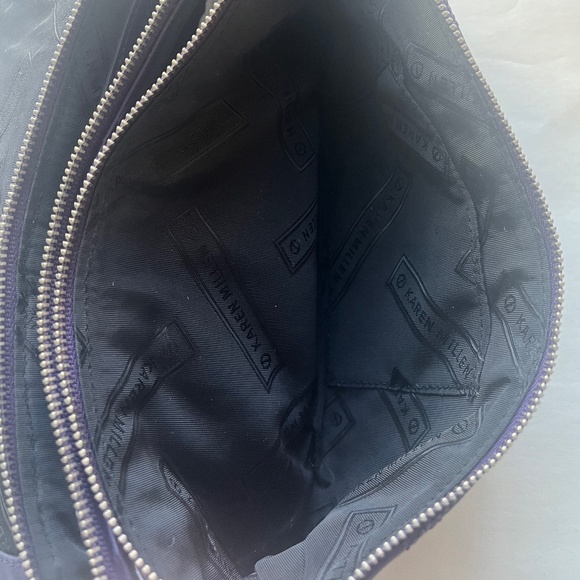 Karen Millen Leather Purple Quilted Clutch Logo Chain Cocktail Shoulder Bag - Picture 11 of 12